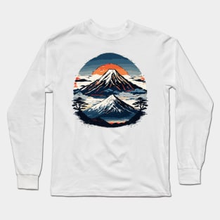 Serenity in Ukiyo-e: Majestic Mountain in Traditional Style Long Sleeve T-Shirt